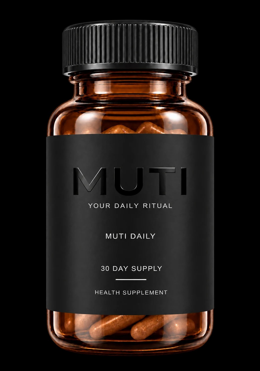 MUTI DAILY amber bottle with its charcoal label